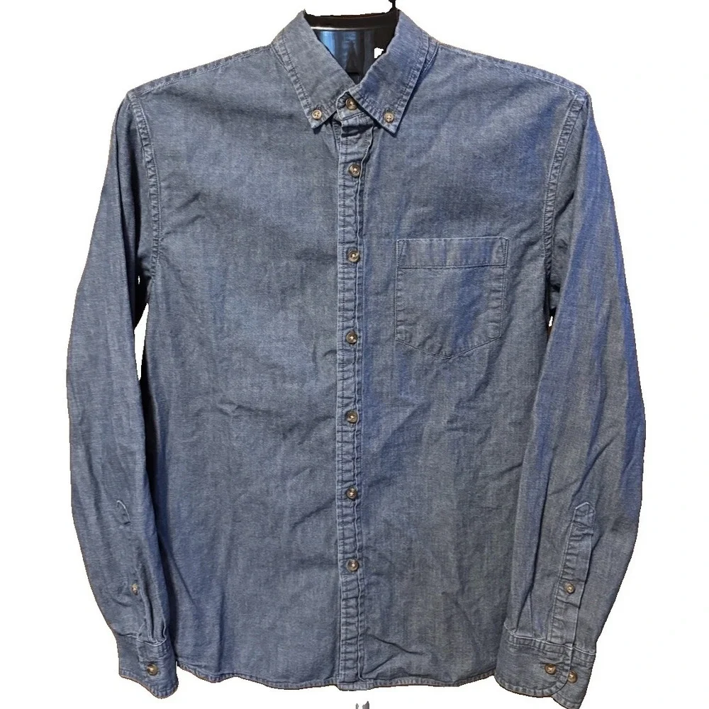 Banana Republic Mens Medium Blue Denim Untucked Slim Fit Button Up Shirt Cotton